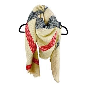 Soft Plaid Beige/Tan/Black/Red Large Rectangle Blanket Scarf 100% Acrylic